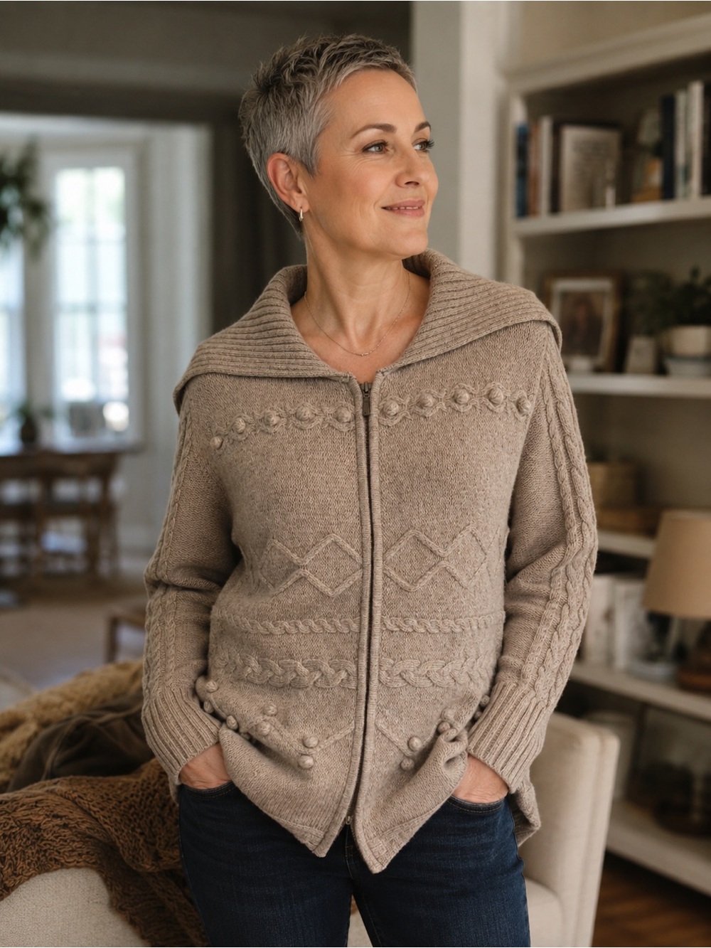 Rare Eagles Eye 100% Lambswool Zip Up Cardigan Sweater Woman’s Size Small